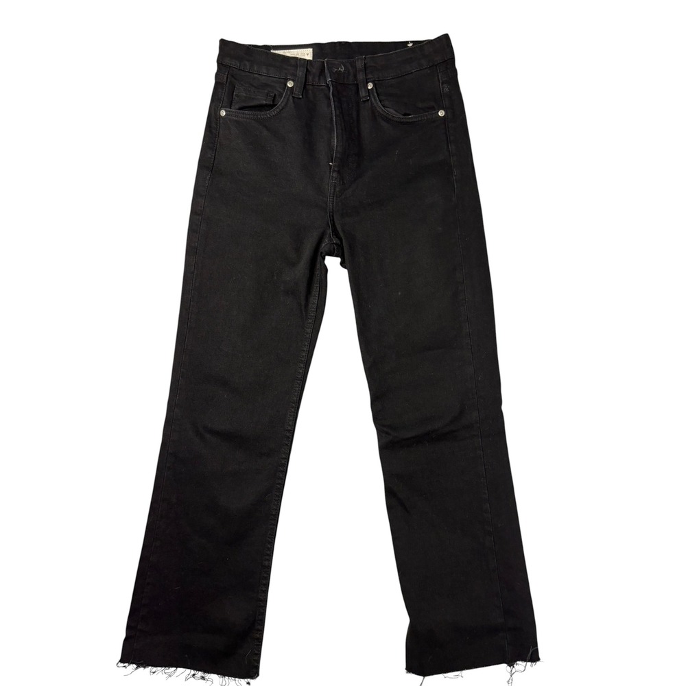Zara Womens Black High Rise Straight Leg Jeans Raw Hem Size 6